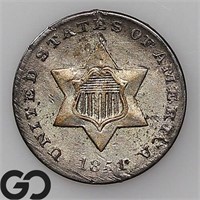 1851 Three Cent Silver Piece, BU Bid: 210