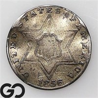 1856 Three Cent Silver Piece, XF Details