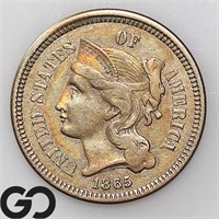 1865 Three Cent Nickel, Color, AU Bid: 52