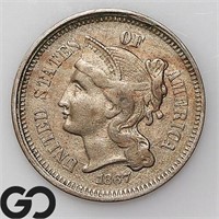 1867 Three Cent Nickel, AU Bid: 52