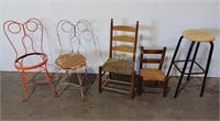 2 Metal Chairs, 2 Child Size Woven Base Chairs