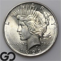 1923 Peace Dollar, Near Gem BU Bid: 63