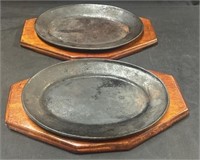 (2) Sets of Cast Iron & Wood Plate