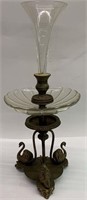 Brass And Glass Swan Epergne