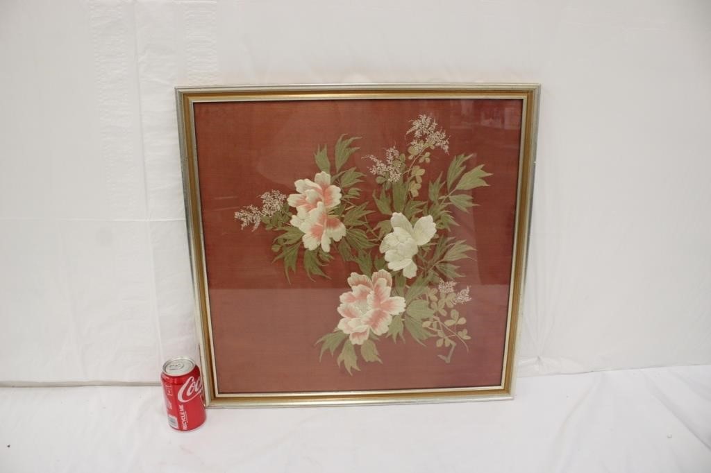 Framed Needle Point Flowers ~ 22.5" x 22.5"