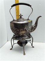 SILVER PLATED HOT WATER TILTING KETTLE W/ BURNER