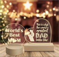 Pair Wooden LED Quote Display Gifts for Mom & Dad
