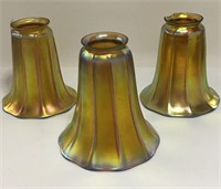 Brass 3 Light Table Lamp, Iridescent Glass Shades