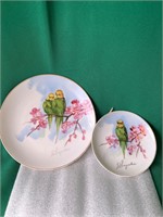 2 Handpainted Bird Plates 6” 4”