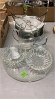GROUP W/ GLASS SERVING PIECES, GLASS BOWL & PLATES