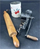 Antique Keystone Meat Grinder, Bromwell Sifter &