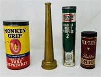 Antique Brass US Rubber Co Fire Nozzle & 3