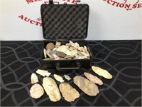 Large Lot of Arrowheads & Stones in Case