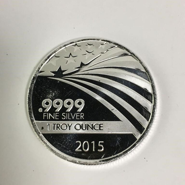 1 Troy Ounce .9999 Fine Silver Round, 2015