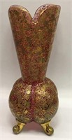Moser Pink Glass Footed Vase, Gold Enameling