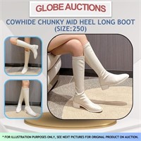 COWHIDE CHUNKY MID HEEL LONG BOOT(SIZE:250)