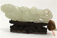 Oriental Jade Carving On Wooden Fitted Stand