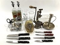 Kitchen Tools, Vintage Meat Grinder, & Knives