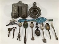 Vintage Striker Box, Yolk Separator, Keys, Spoons