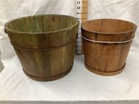 (2) Primitive Wooden Buckets, 9”T & 8”T(Missing
