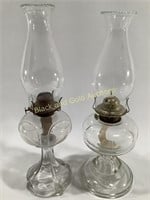 (2) Glass Oil Lamps w/ Chimneys