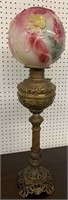 Brass Parlor Lamp With Floral Glass Globe