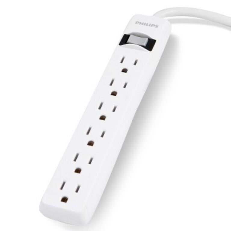 Philips 6-Outlet Surge Protector  2ft Cord  White