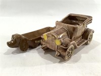 Vintage Car & Dog Ceramic Planters / Tray