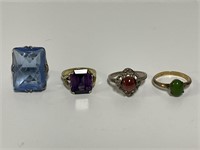 4 Vintage Gemstone Rings Sz 4.5, 4, 6 & 6
