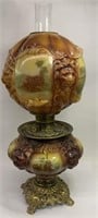 Brass & Glass Consolidated Oil Lamp W/ Camel Scene