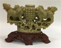 Oriental Hardstone Carved Vase With Animal Figures