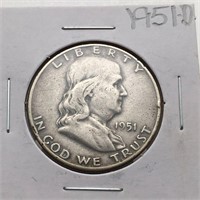 1951 D Ben Franklin Half Dollar Coin