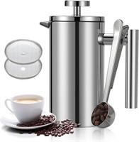 34oz French Press, Stainless Steel, Silver