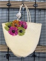Large flower Woven material beach bag