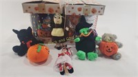 Collection of Halloween Stuffed Animals & Tins
