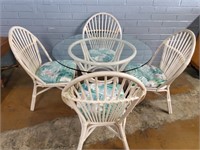 Rattan Glass Top Table w/ 4 Chairs