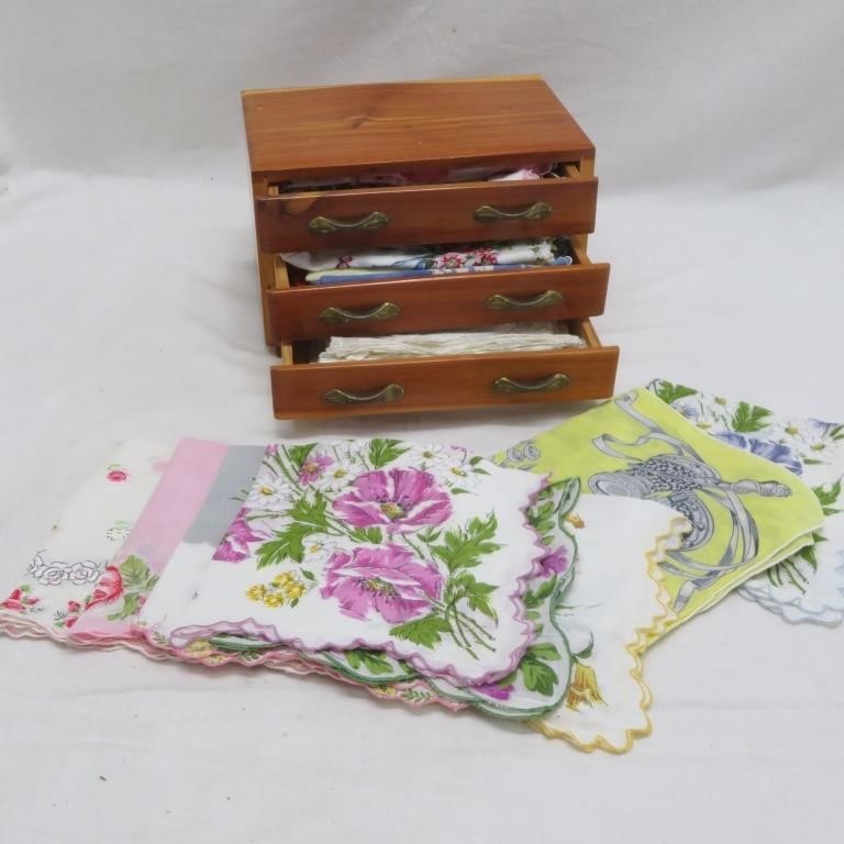 Hankies (26) & Miniature Cedar Chest - Vintage