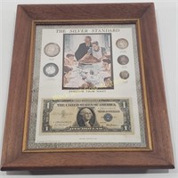 Framed Silver Standard & Blue Stamped Currency