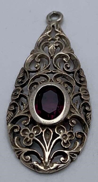 Silver Pendant With Purple Stone