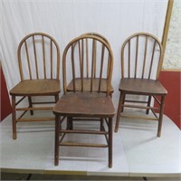 Bowback Pine Kitchen Chairs - 4 - Worn - H 35"