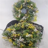 (2) Spring Time Flower Wreaths & Storage Case