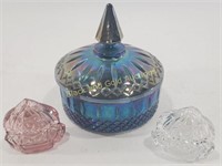 Glass Iridescent Candy Dish & Perfume Bottles