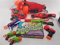 Tote of Nerf Guns, Clips, Game, & More