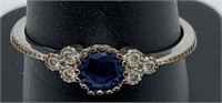 Sterling Silver Ring With Blue & Clear Stones