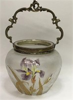 Enamel Decorated Glass Biscuit Jar, V. S.