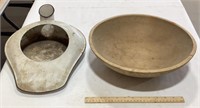 Porcelain bedpan w/wooden bowl