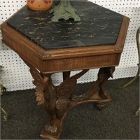 Victorian Marble Top Table With Carved Swan Base