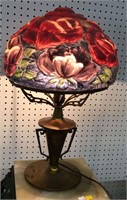 Reverse Painted Puffy Floral Parlor Lamp