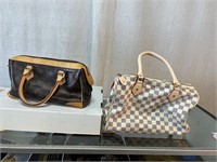 2pc Fashion Handbags: Brown/Tan, Checker