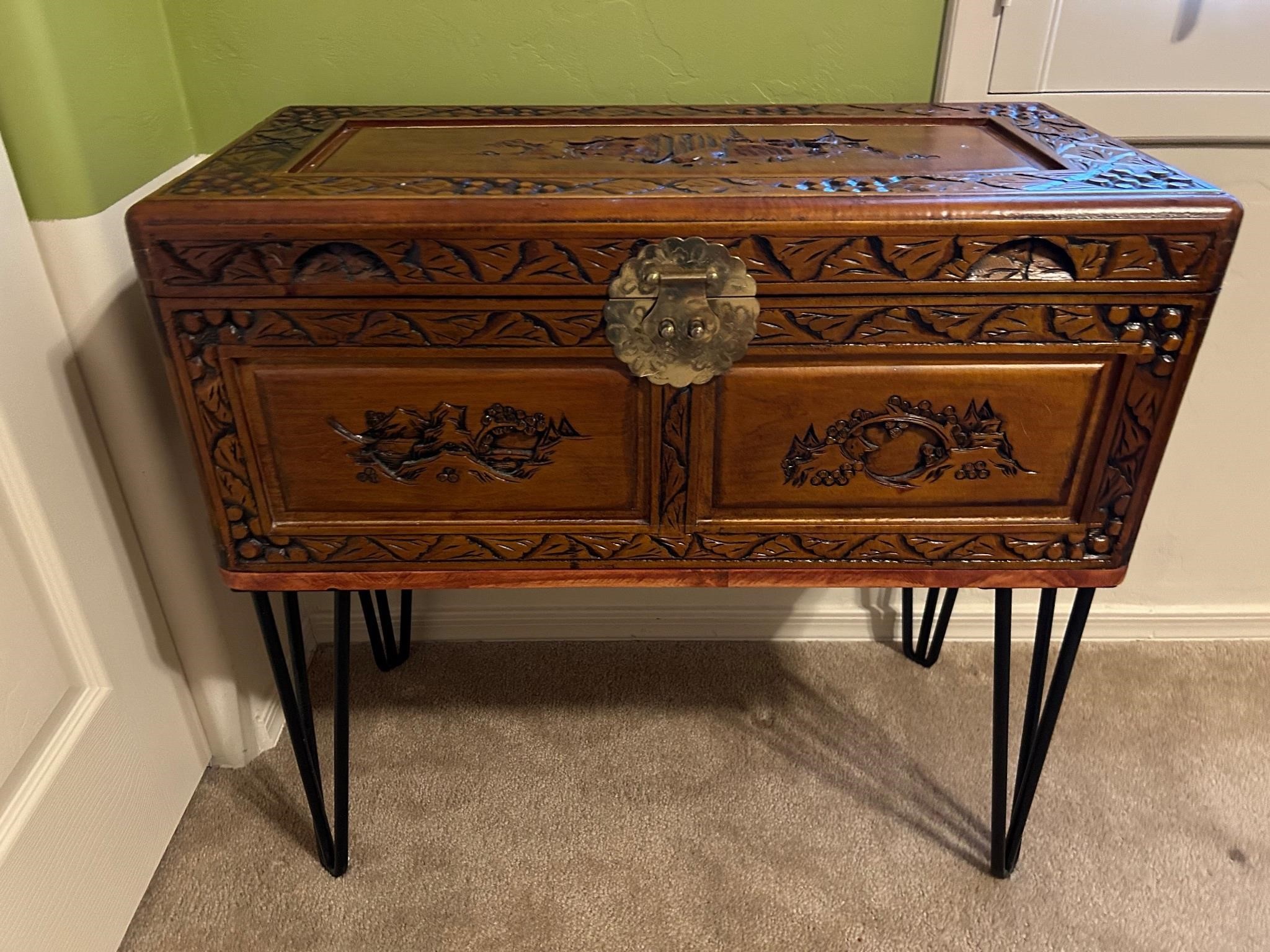 Carved Wood Asian Style Trunk / Table